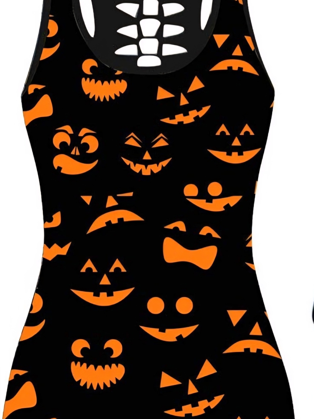 Black Halloween Pumpkin Print Tank Top - Festive Sleeveless Tee - Picture 2 of 7